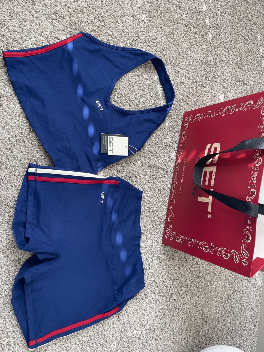 SET Active Blue Tank Top with Red & White Trim
